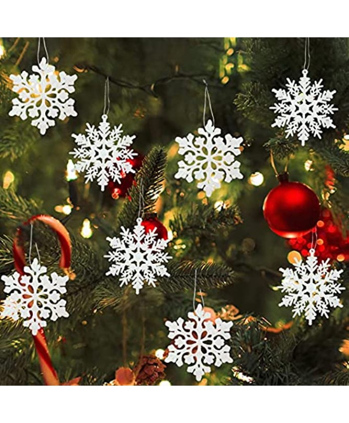 36PCS Christmas Plastic White Snowflake Ornaments for Christmas Tree Decorations Glitter Hanging Snowflake for Winter Wonderland Christmas Decorations