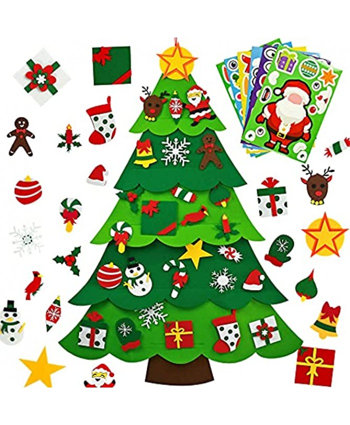 3FT DIY Felt Christmas Tree for Kids with Colorful Ornaments Wall Hanging Felt Xmas Tree for Boys and Girls and Decorative Hanging Ornaments Green2