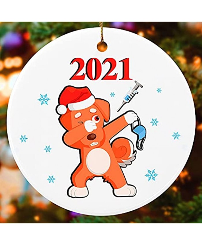BEIFUMEI Christmas Ornaments 2021 Cute Dog Christmas Tree Ornaments Ceramic Personalized Christmas Decorations 2021 Double Sided Pattern Christmas Tree Decorations