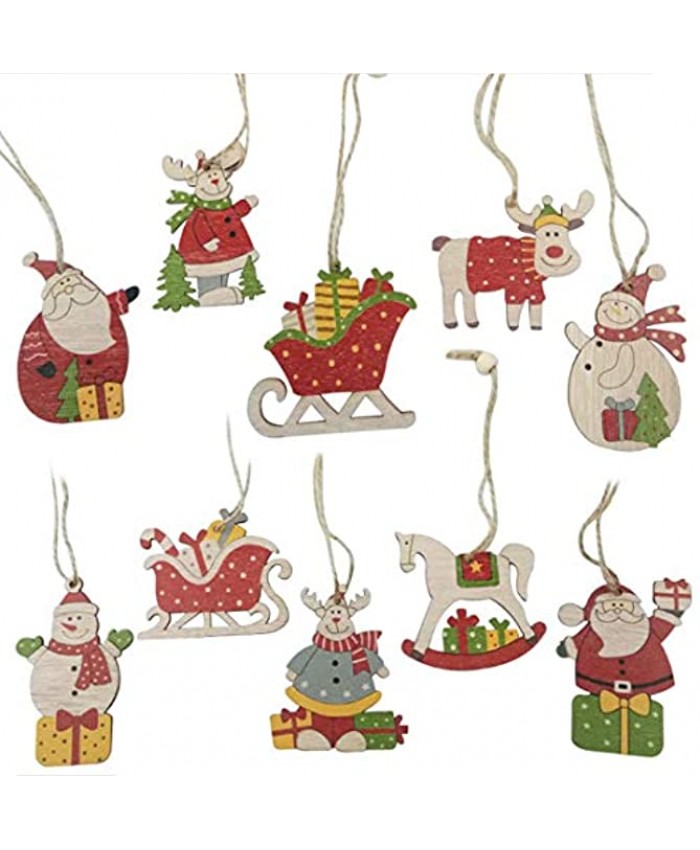 BEKVÄMT Christmas Ornaments 2022 Set Wooden Christmas Tree Ornaments Kit 10 Pcs Wood Christmas Hanging Crafts Santa Claus Snowman Ornaments for Xmas Tree