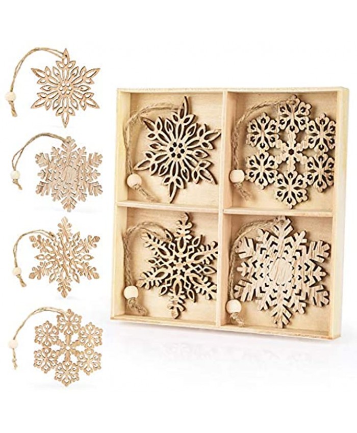 Binswloo Wooden Snowflakes Ornaments 3 Inch Unfinished Wood Cutouts Christmas Tree Hanging Ornaments for Rustic Xmas Decoration 12 Pcs