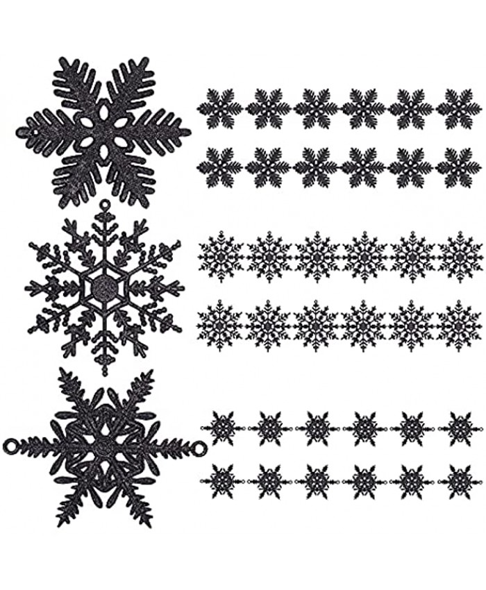 Blivalley 36PCS Glitter Snowflake Ornaments Plastic Christmas Snowflake Decorations with Hanging Strings for Xmas Tree,Garland,Decorations 4-inch Black