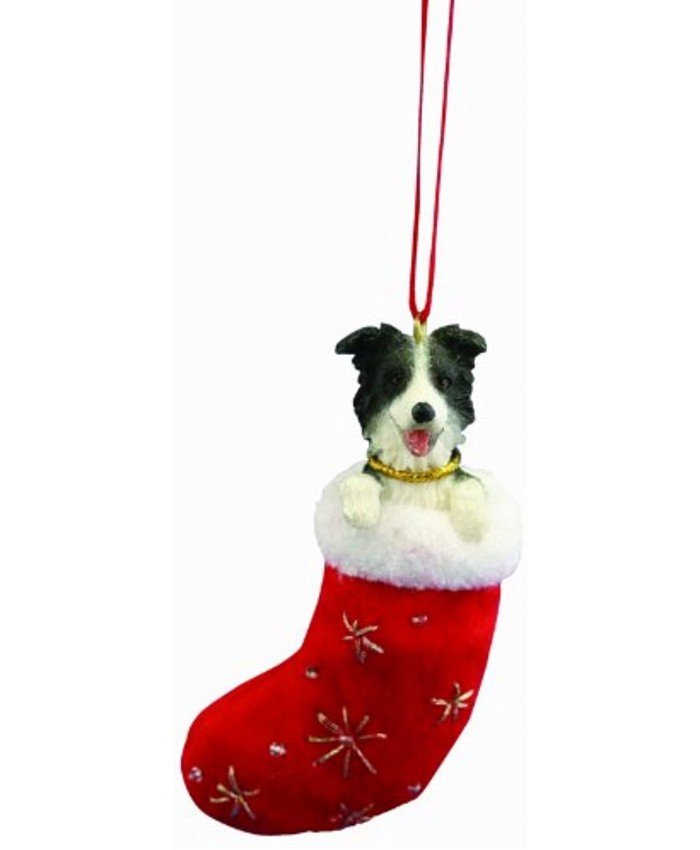 Border Collie Christmas Stocking Ornament with "Santa's Little Pals" Hand Painted and Stitched Detail