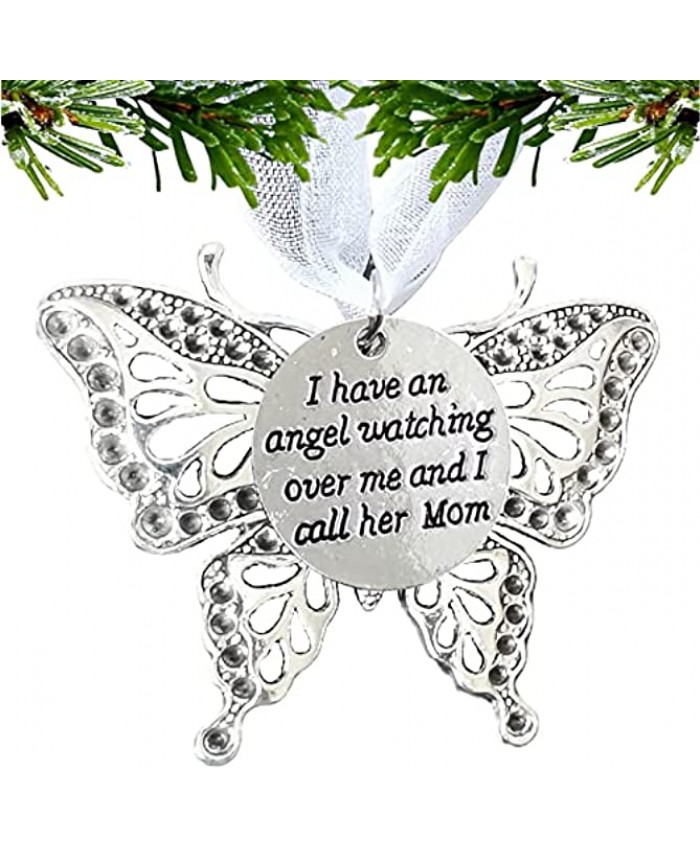 Christmas Butterfly Ornament for Christmas Tree Decorations Xmas Angels Silver Decorative Hanging Pendant Ornaments in Memory of Loved One Gifts,Sympathy Memorial Gifts for Loss of Mother,Mom