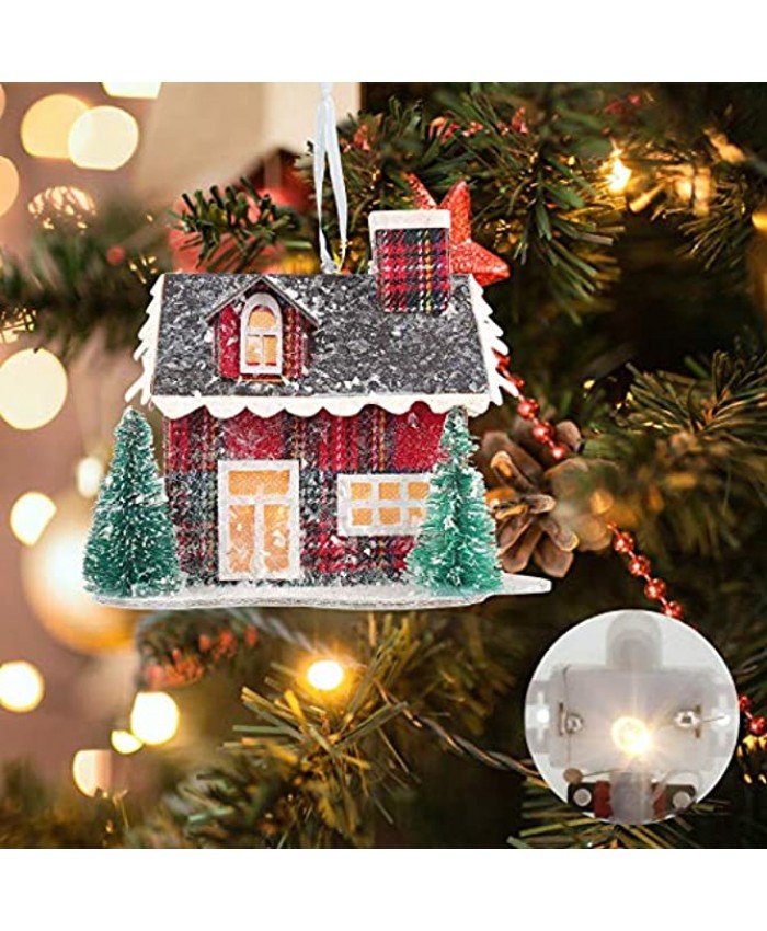 Christmas Hanging Ornament Village Story House Lit House Christmas LED Light Up Corrugated Cardboard House Xmas Tree Holiday Seasonal Décor Gift Home Party Décor