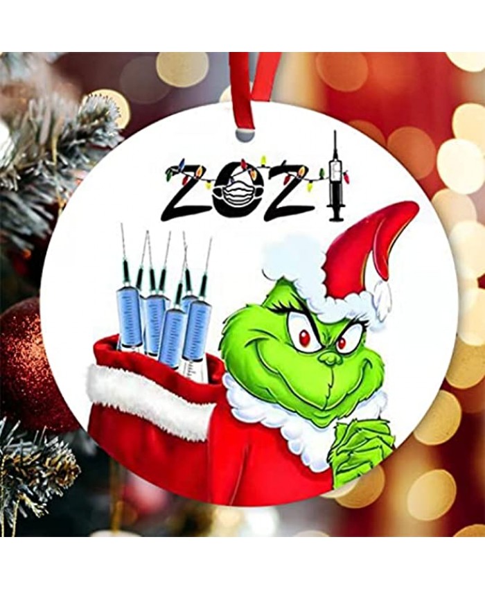 Christmas Tree Ornaments Grinch Designed with Anti-Epidemic Elements Ceramic Materials & Double-Sided Printed Christmas Ornaments with Christmas Decoration Packaging for Xmas Decor