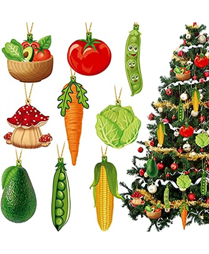 Christmas Tree Wooden Hanging Ornaments Wood Fruit Ornaments Animal Ornaments Vegetable Ornaments Decoration Slices Tree Ornaments for Christmas Tree Wreath Fireplace Decor Vegetable Style,18 Pieces