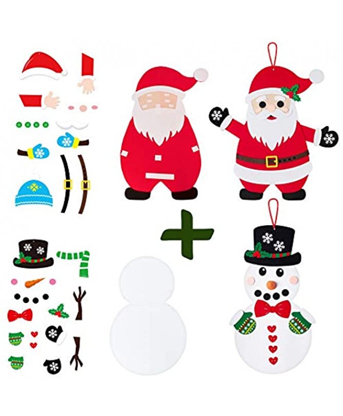 DIY Felt Christmas Snowman Plus Santa Claus Xmas Crafts for Kids with 51PCS Ornaments Hanging Holiday Party Gifts Favor Decorations Assembly Needed