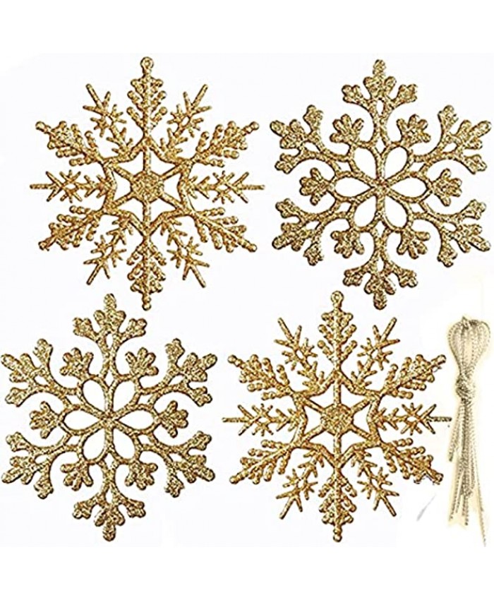 IDOXE Golden Ornaments for Christmas Tree Glitter Plastic Snowflake Ornaments Snowflake Hanging Decorations Golden