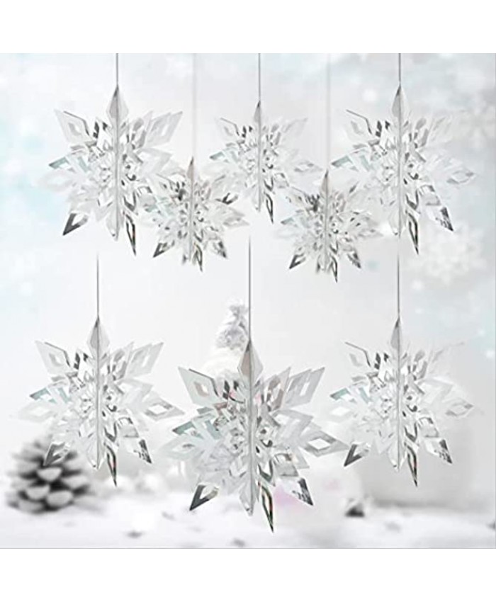Silver Snowflake Ornaments 3D Snowflake Hanging Snowflake Decorations Rope for Christmas Winter Wedding Holiday Party Decorations Gifts 12 Silver