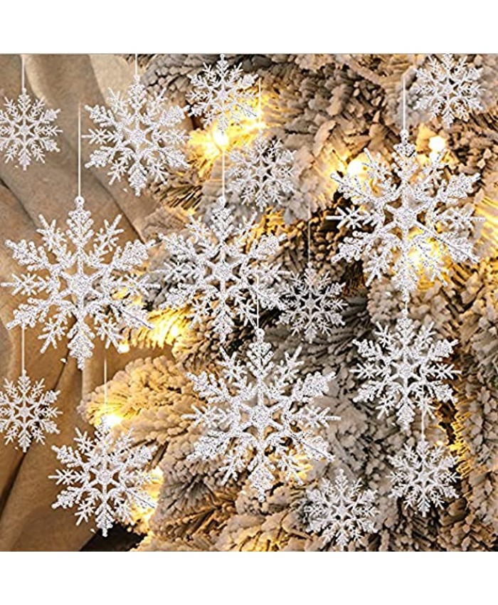 Silver Snowflake Ornaments Plastic Glitter Snowflake Hanging Decorations for Christmas Tree Decorations Wedding Home Xmas Window Door 20Pcs Silver