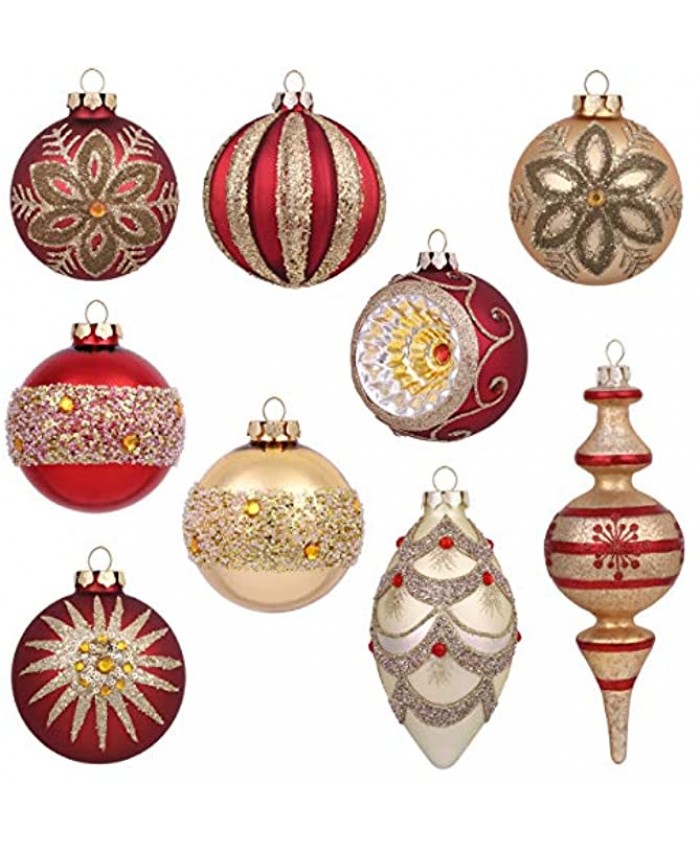 Valery Madelyn 10ct Luxury Red and Gold Glass Christmas Ball Ornaments Decor Christmas Tree Ornaments for Xmas Decoration