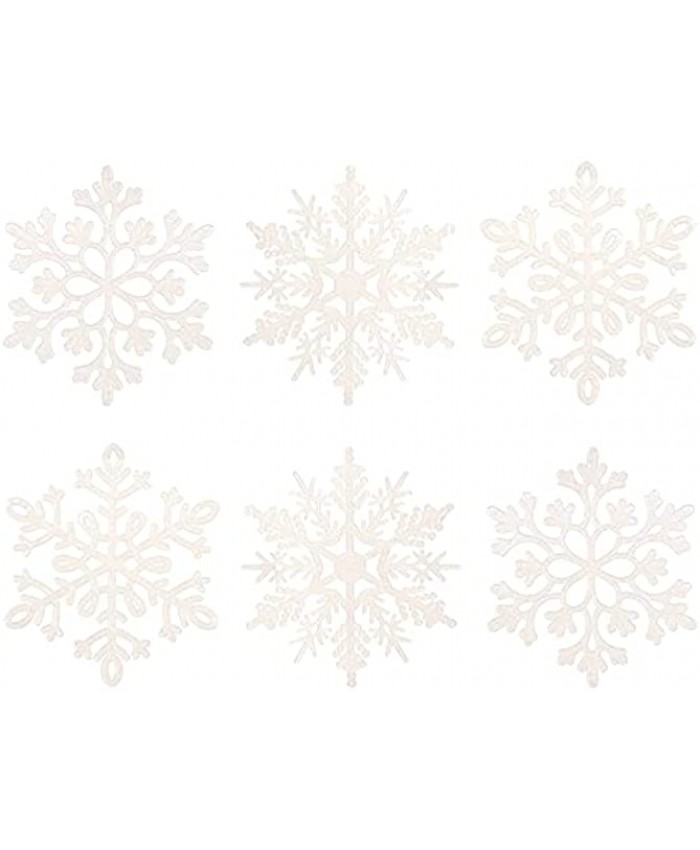 White Glitter Snowflake Winter Plastic Snowflake Ornaments 4.7'' 30ct Christmas Hanging Decorations with Silver Rope for Wedding Birthday Home Xmas Tree Window Door Accessories