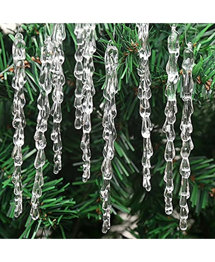 Zsail Icicle Ornaments 25 pcs Icicles Pendant Set Christmas Decoration Acrylic Clear icicles with Approx 11 Yard Cord for Christmas Tree Decoration Water Drop-5.1inch