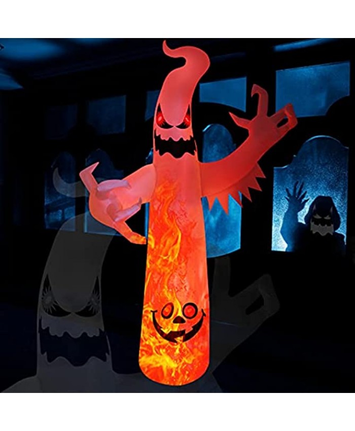 8 FT Halloween Inflatable Towering Terrible Spooky Ghost with Build-in Red Flame LEDs Blow Up Inflatable Halloween Decorations Outdoor Yard Decoration