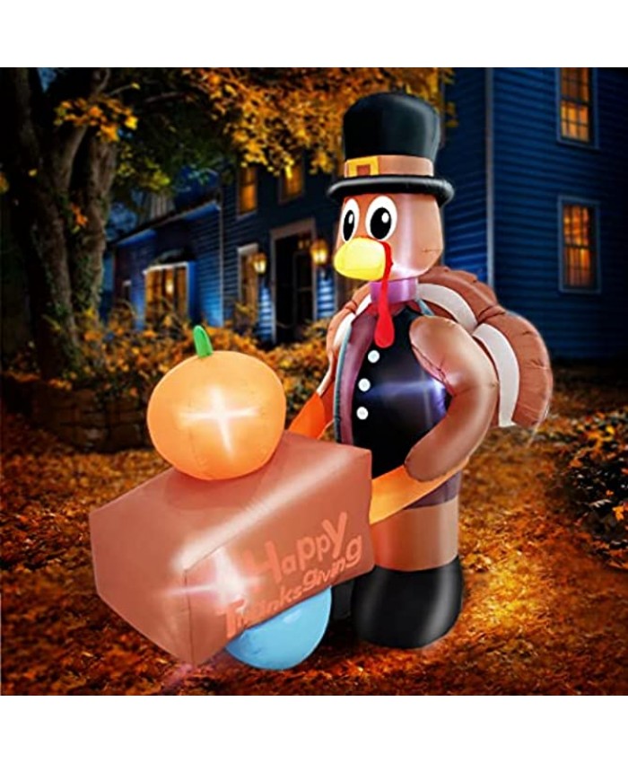 8Ft Thanksgivings Inflatable Turkey with Pilgrim Hat Holding Pumpkin Cart Air Blow up Lighted Autumns Harvest Fall Thanksgivings Decoration Outdoor Indoor Home Yard Lawn Party Holiday Decor
