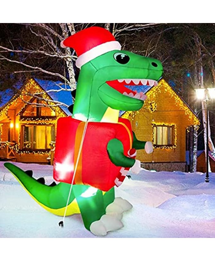 AerWo 6ft Christmas Inflatables Dinosaur Outdoor Decorations Xmas Dinosaur Blow Up Yard Decorations with Build-in LEDs for Indoor Outdoor Yard Garden Lawn Christmas Decor