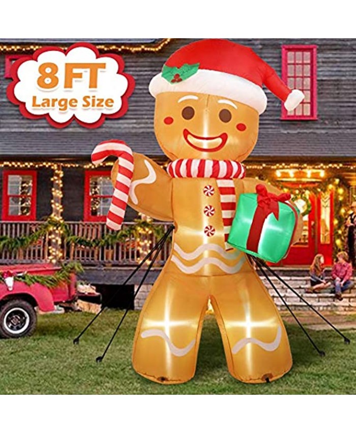 AerWo 8ft Christmas Inflatable Gingerbread Man Christmas Blow Up Yard Decorations with Build-in LEDs Inflatable Christmas Decorations Outdoor for The Yard Lawn Garden