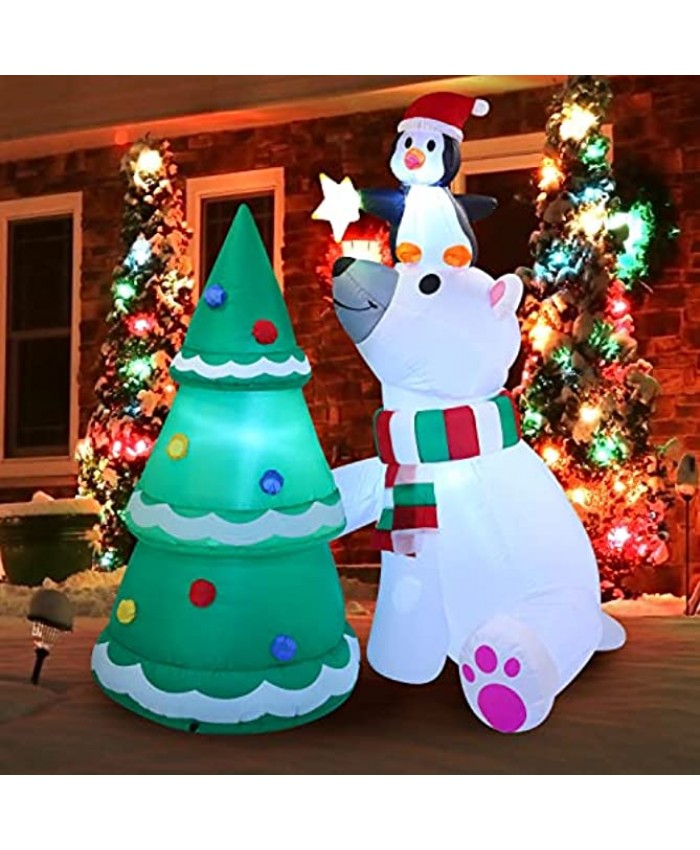 Christmas Inflatable Decoration 6 ft Polar Bear Christmas Tree Inflatable with Build-in LEDs Blow Up Inflatables for Christmas Party Indoor Outdoor Yard Garden Lawn Winter Decor Holiday Season