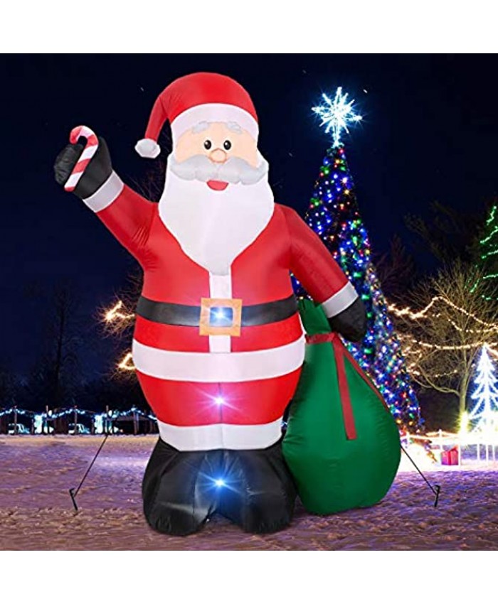 Christmas Inflatables Giant 12 Foot Inflatable Santa Claus with Gift Bag With LED Light for Christmas Yard Decoration Indoor Outdoor Yard Lawn Xmas Party Decoration Cute Fun Xmas Holiday Party Blow Up