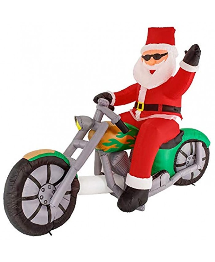 Christmas Masters 6 Foot Inflatable Santa Claus Riding a Motorcycle with Hand Up Waving Hello LED Lights Indoor Outdoor Yard Lawn Decoration Cute Funny Chopper Xmas Holiday Party Blow Up Display