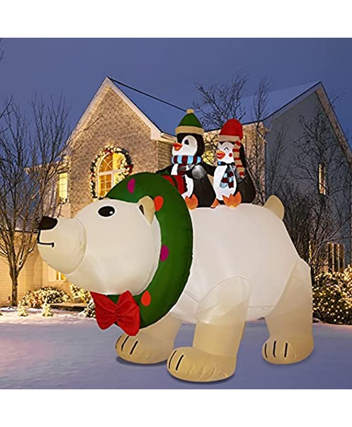 Double Couple 8FT Christmas Inflatable Polar Bear with Penguin Outdoor Decoration with Build in LEDs Blow up Indoor Yard Garden Lawn Decoration