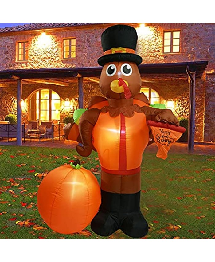Floween Lighted Inflatable Turkey Thanksgiving Decoration 6.6ft Blow Up Turkey and Pumpkin with Built-in LED Lights for Thanksgiving Holiday Yard Decoration