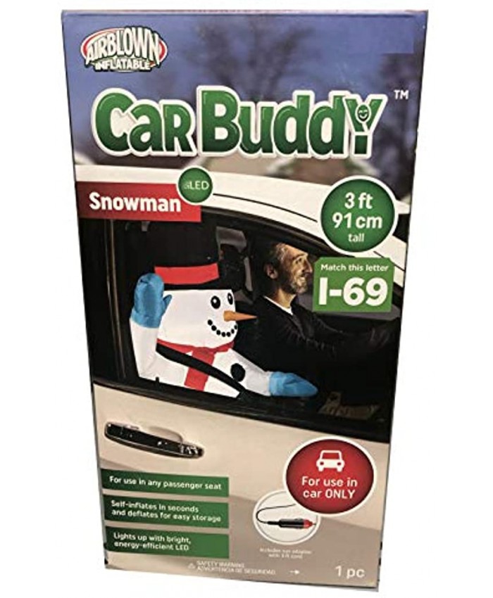 Gemmy 3' Tall Christmas Airblown Inflatable Snowman Ride-Along Car Buddy Indoor Outdoor Holiday Decoration