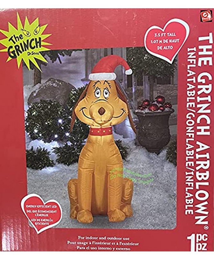 Gemmy 3.5' Inflatable Max The Dog Grinch Wearing Santa Hat Indoor Outdoor Decoration