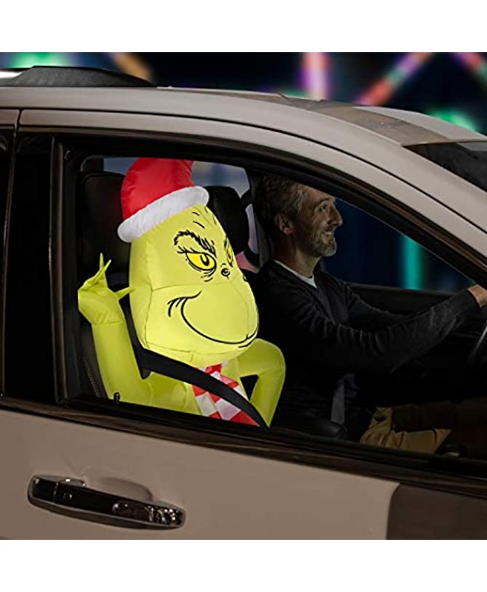 Gemmy Airblown Car Buddy Grinch w Scarf-Dr. Seuss