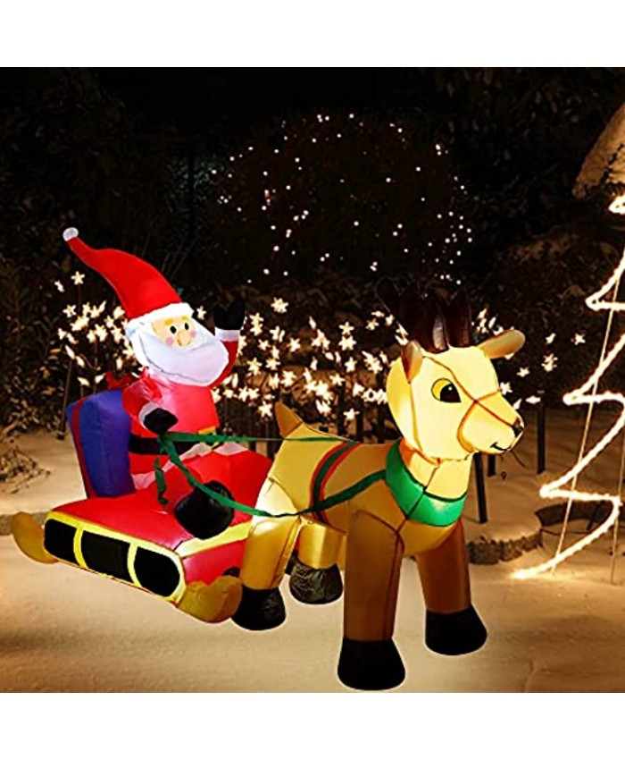 Glory Island 6 FT Christmas Inflatable Santa Claus on Sleigh with Reindeer Build-in LED Lights Blow up Xmas Outdoor Decorations for Yard Garden Lawn Holiday Party Decor