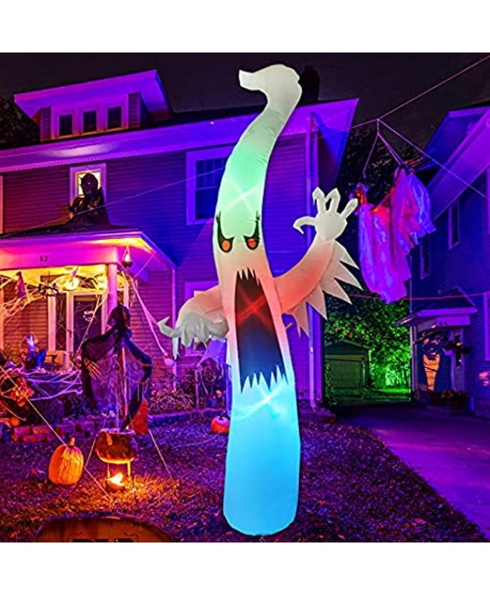 GOOSH 12 FT tall Halloween Inflatables Outdoor Horror White Ghost Blow Up Yard Decoration Clearance with LED Lights Built-in for Holiday Party Yard Garden