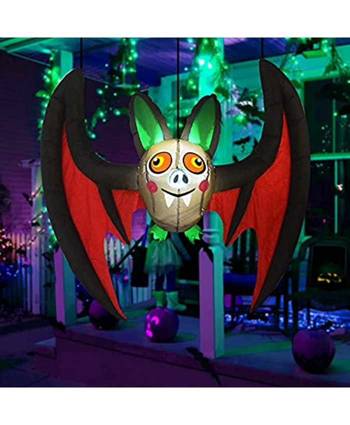 GOOSH 5 FT Halloween Inflatable Outdoor Hanging Bat with Big Wings Blow Up Yard Decoration Clearance with LED Lights Built-in for Holiday Party Yard Garden