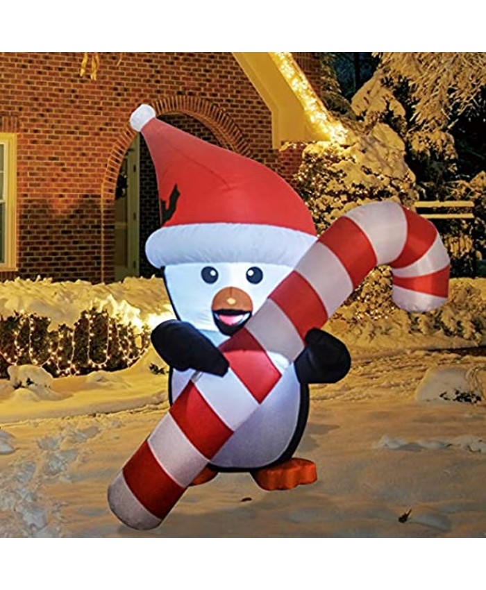 GOOSH 5 FT Height Christmas Inflatables Outdoor Penguin with Cane Blow Up Yard Decoration Clearance with LED Lights Built-in for Holiday Christmas Party Yard Garden