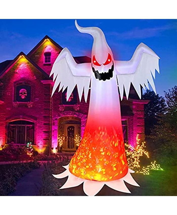 Halloween Inflatables White Ghost 8 Feet Spooky Outdoor Decorations Blow up Ghost for Yard Patio Lawn Garden Home House Decor IP44 Weather Proof Creepy Ghost with Evil Soul Burning Fire Flame