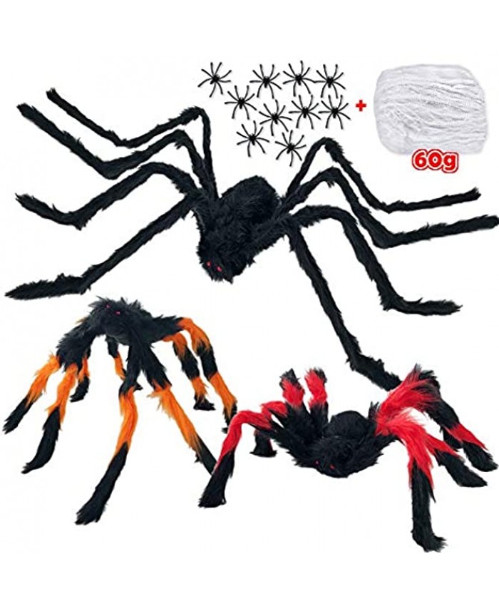 Halloween Spider Decorations Halloween Scary Giant Spider Realistic Fake Hairy Spider Props & Spider Silk & 10 Small Plastic Spiders for Window Wall and Yard Indoor Outdoor House Decor Party Favors
