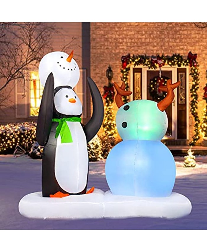 HOOJO 7 FT Christmas Inflatable Penguins with Snowman Outdoor Decoration with Build in LEDs Blow up Indoor Yard Garden Lawn Decoration