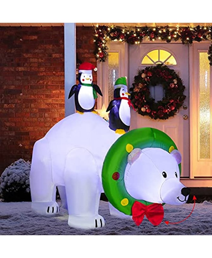 HOOJO 8 FT Christmas Blowups Decoration Outdoor Lighted Inflatable Polar Bear with Penguins Shaking Head Built-in LED for Holiday Lawn Yard Garden