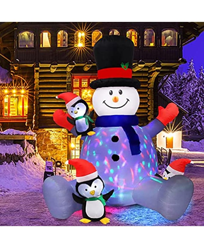 JARDIN 7 FT Christmas Inflatables Outdoor Decorations Inflatable Christmas Snowman with 3 Penguins Built-in Rotating RGB LED Lights Inflatable Christmas Decorations for The Yard Garden