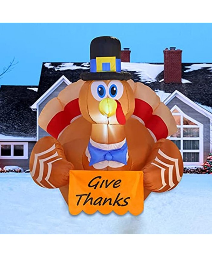 Joiedomi 6 Foot Thanksgiving Inflatable Give Thanks Turkey LED Light Up Blow Up Turkey for Fall Family Party and Autumn Thanksgiving Decorations