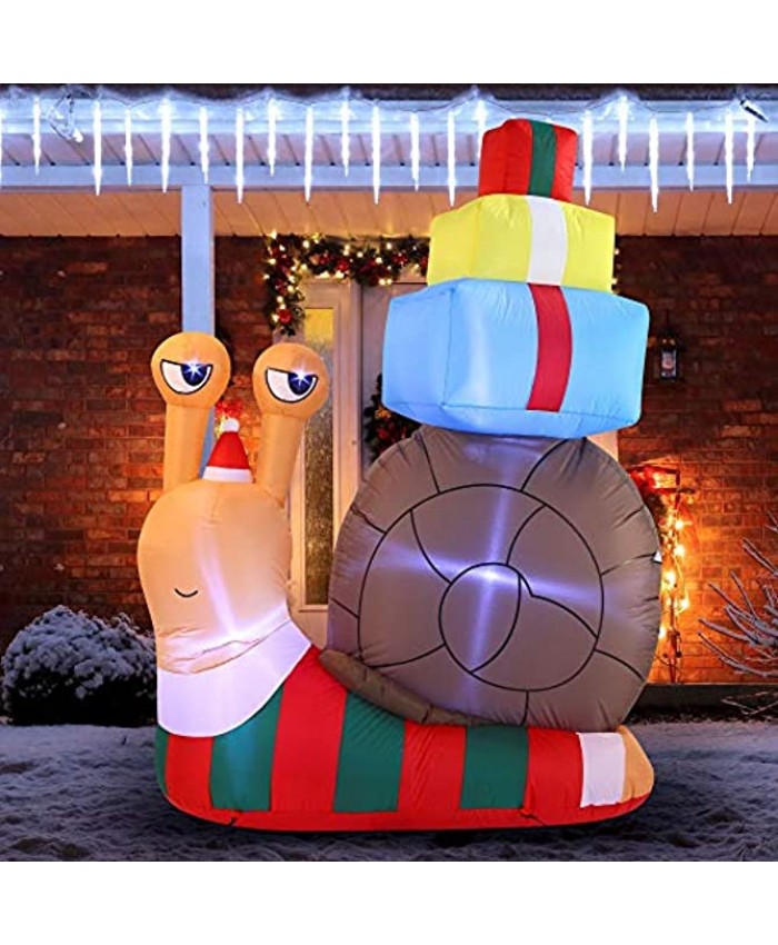 Joiedomi 6 FT Tall Cute Snail with a Stack of Gifts Inflatable with Build-in LEDs Blow Up Inflatables for Xmas Party Indoor Outdoor Yard Garden Lawn Winter Decor Christmas Inflatable Decoration