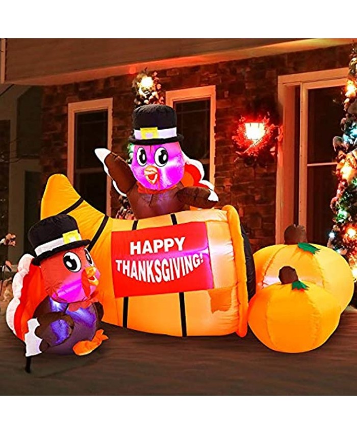 Joiedomi Thanksgiving Inflatable Decoration 6 FT Long Turkey Cornucopia Inflatablewith Built-in LEDs Blow Up Inflatables for Thanksgiving Party Indoor Outdoor Yard Garden Lawn Fall Decor.