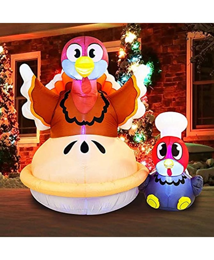 Joiedomi Thanksgiving Inflatable Decoration 6 FT Turkey on a Pumpkin Pie Inflatable with Build-in LEDs Blow Up Inflatables for Family Party Indoor Outdoor Yard Garden Lawn Decor.