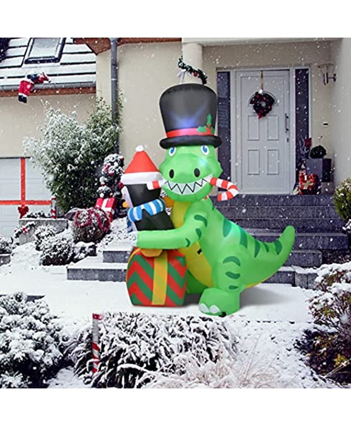 Kyerivs 5.25FT Christmas Inflatables Cute Dinosaur Outdoor Decorations Christmas Blow Up Yard Decorations Inflatable Dinosaur Hugging Penguin Built-in LED Lights for Garden Lawn Winter Decor