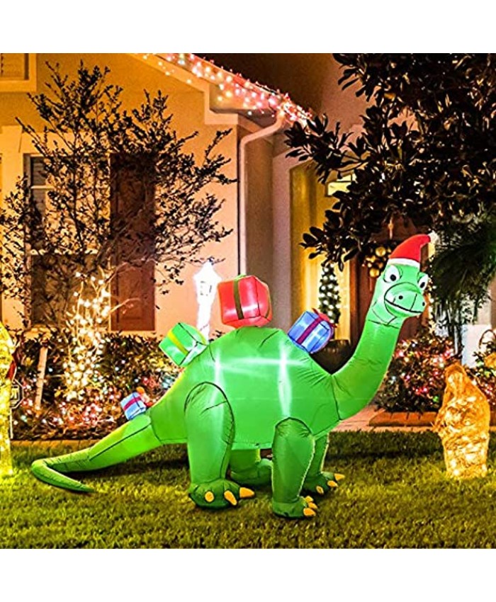 OURTOUR Christmas Inflatable 10.2FT Length Dinosaur Gift Boxes Outdoor Decoration Props LED Lights Snow Inside Holiday Party Decoration