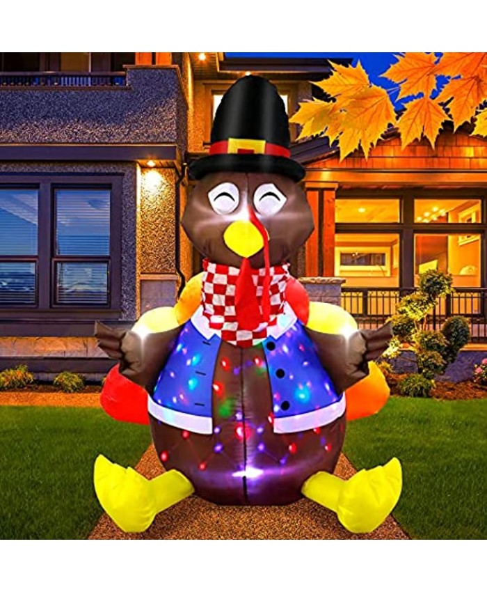OurWarm 6ft Thanksgiving Inflatables Turkey Decorations Blow up Turkey Inflatable with Colorful Rotating LED Lights for Fall Thanksgiving Decorations Outdoor Holiday Yard Lawn Garden Decor