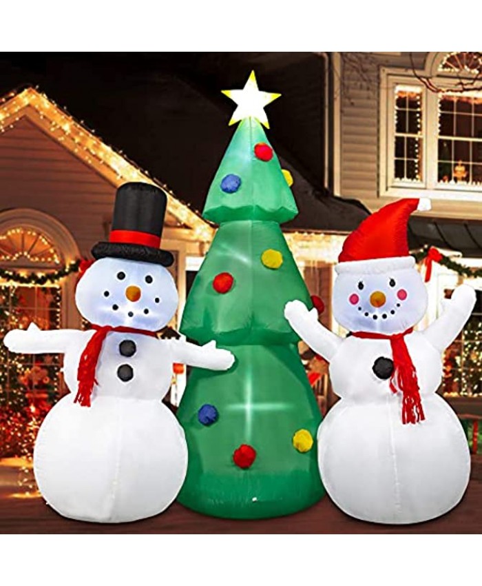 SEASONJOY 8Ft Christmas Inflatable Tree with Snowman Outdoor Inflatable Christmas Decorations with Built-in Color Changing Lights Christmas Blow up Decor for Yard Lawn Garden
