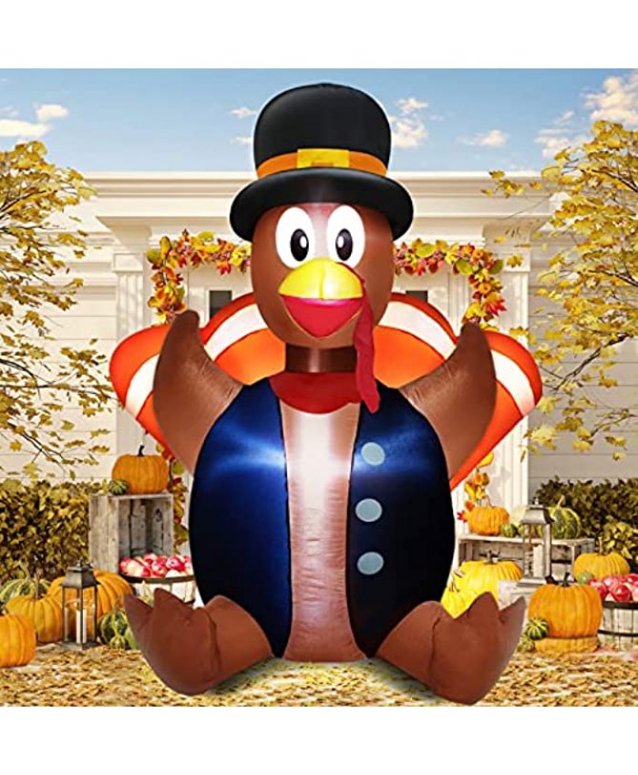 TURNMEON 6 Foot High Thanksgiving Inflatables Turkey Outdoor Decorations Blow Up Turkey Inflatable Build-in LED Lights Thanksgiving Decoration for Yard Lawn Garden Holiday Party Decor Home
