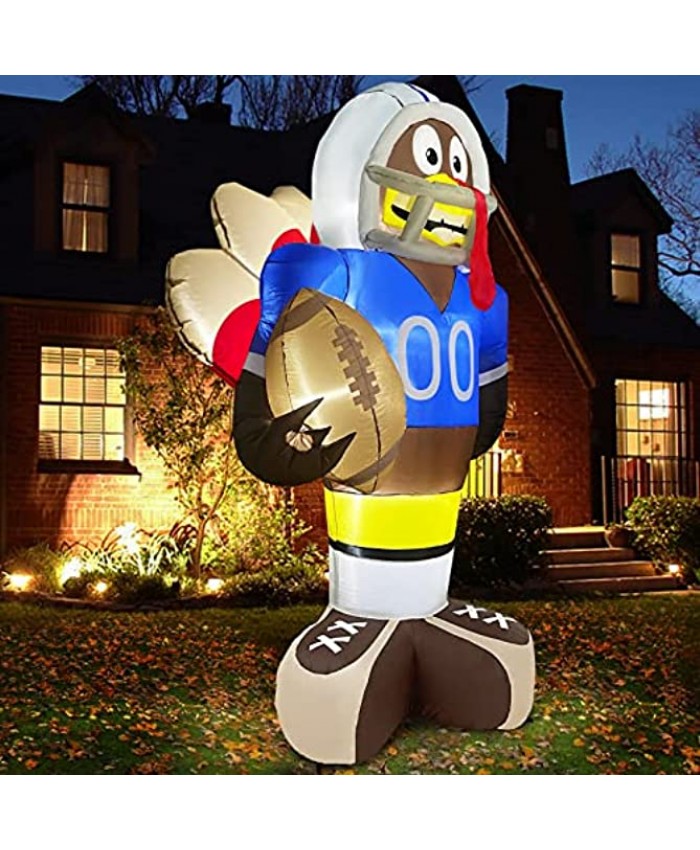TURNMEON 8 Foot Giant Football Turkey Inflatables Fall Thanksgiving Decorations Outdoor with LED Lights 6 Stakes 2 Tethers 2 Weight Bags Blow Up Autumn Thanksgiving Fall Decorations Yard Garden Party