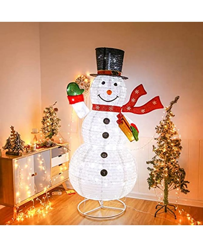 6FT Christmas Snowman 200 LED Warm White with Twinkle Lights Foldable Pop Up Decorations for Xmas Indoor Outdoor Decor
